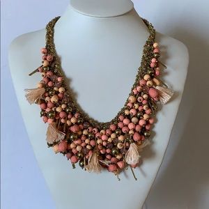 Gold Mesh beaded statement necklace with tassels